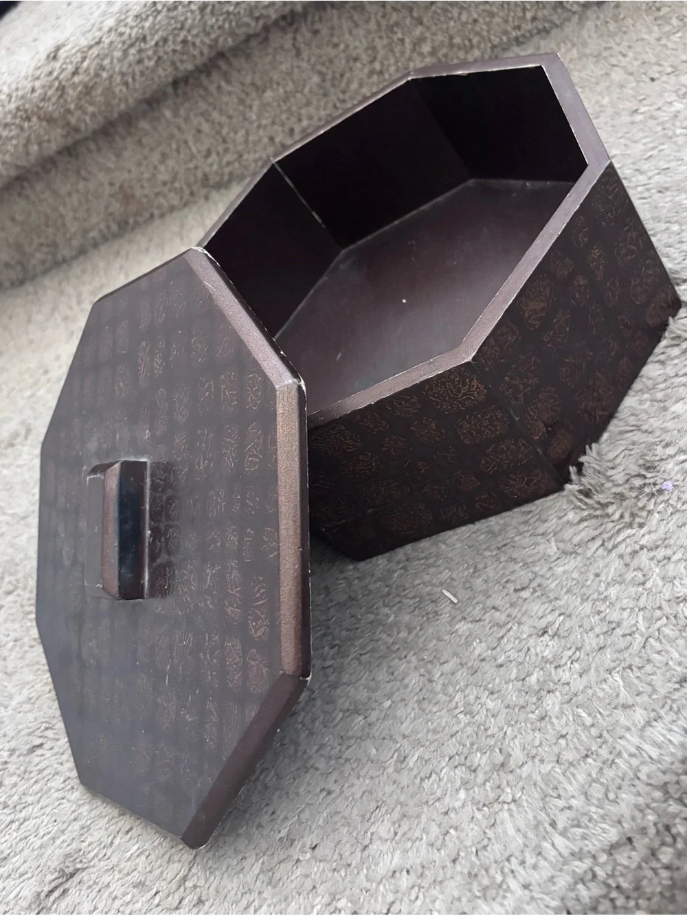 Octagonal Decorative Wood Storage Box in Dark Brown